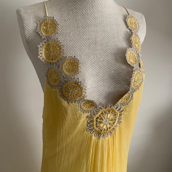 Embroidered, Yellow Silver Silk Dress - Picture 2 of 7
